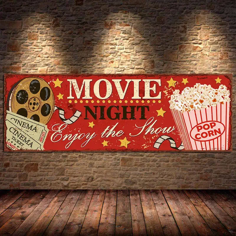 Home Cinema Movies - Cinema Sign Canvas Painting Abstract Retro