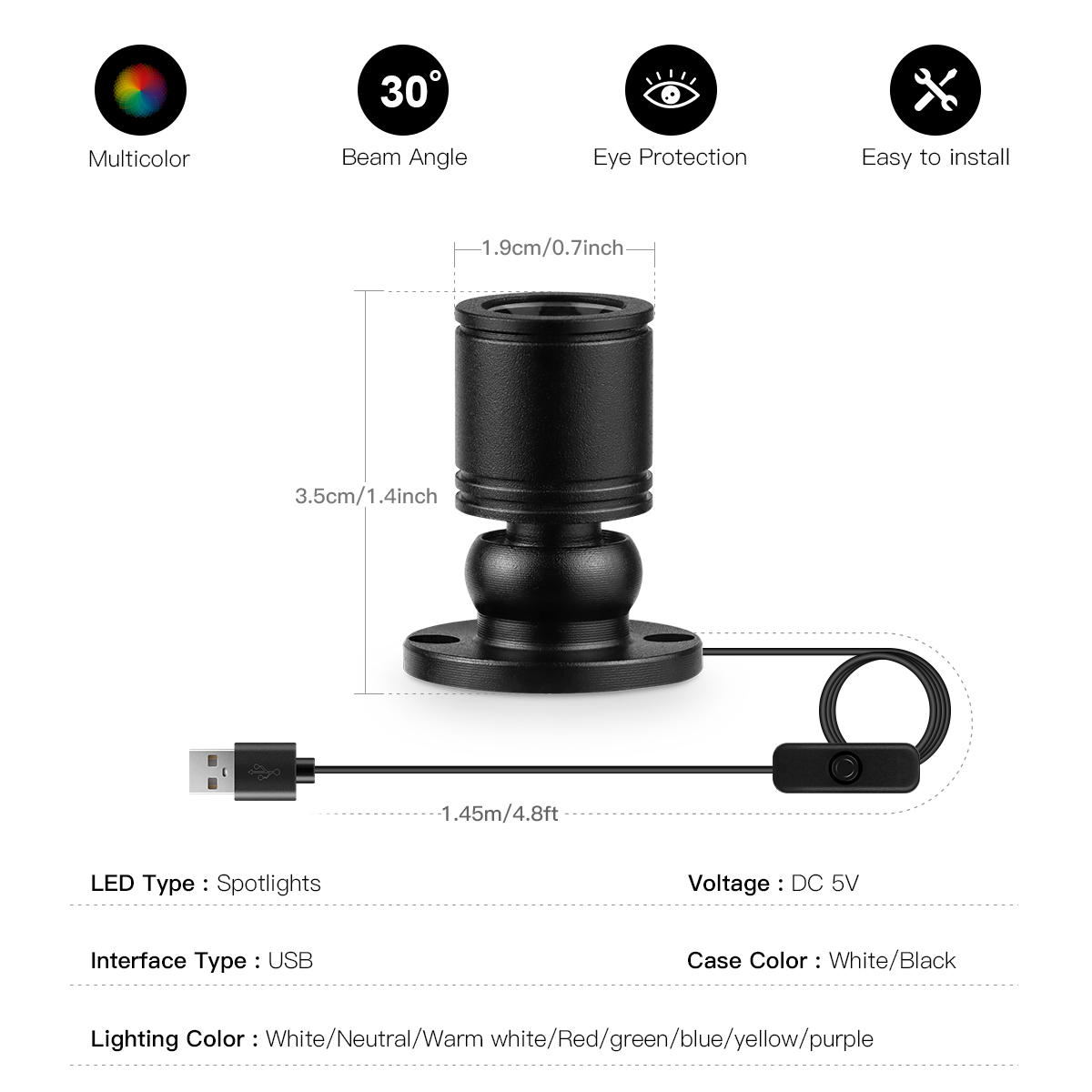 8Colors Mini Spot Light 1W Rot - Home Cinema Led recension och pris